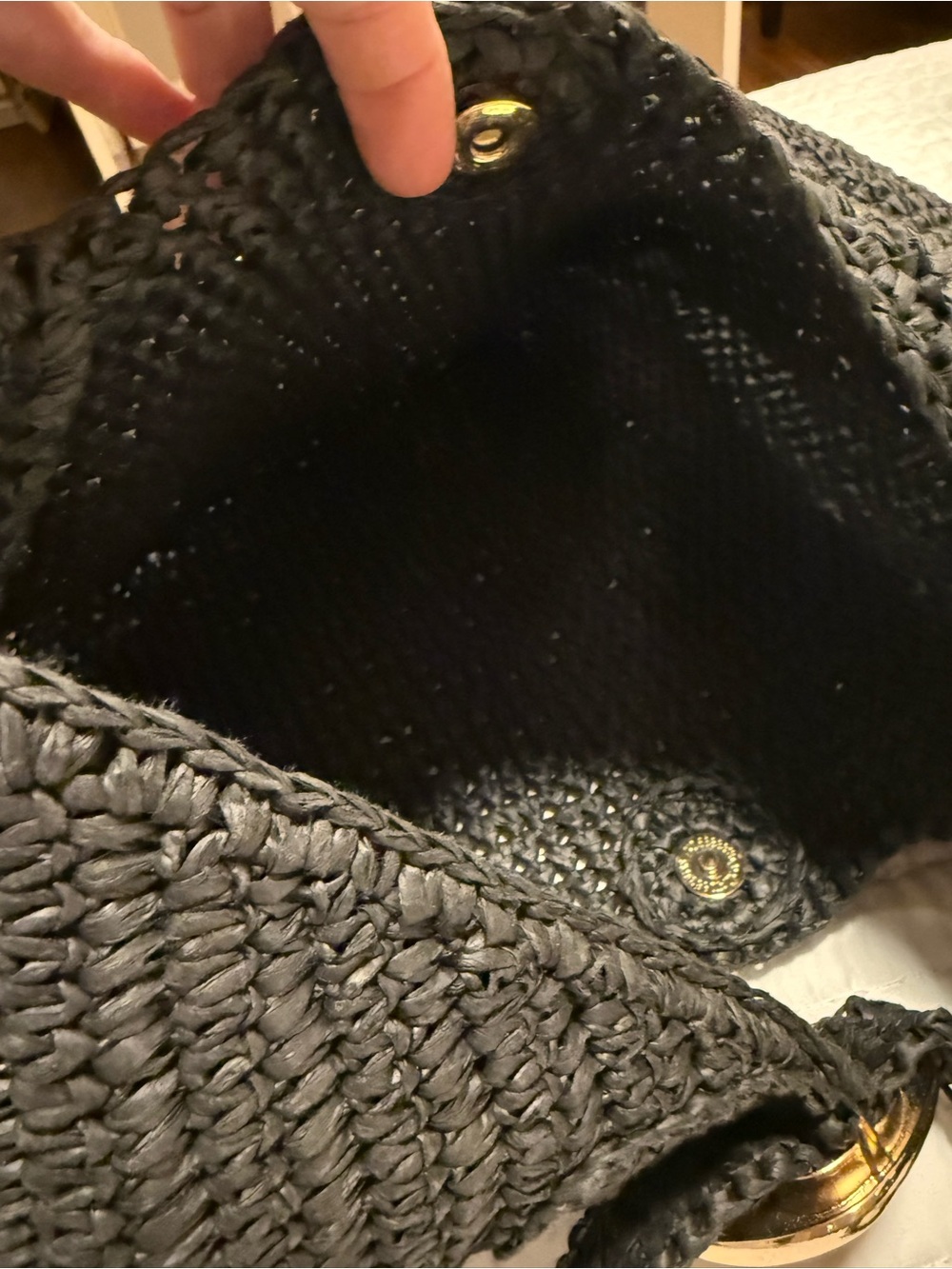 Anthropologie Black Love Knot Slouchy Raffia Shoulder Bag - Picture 3 of 7